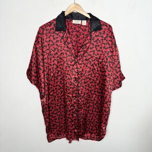 Vintage 80s Gold Tag Victorias Secret Red Black Heart Sleep‎ Shirt Women’s M/L